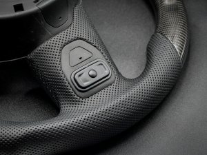 Jeep Wrangler JL Custom Steering Wheel - Carbon Fiber - Round Top/ Flat Bottom - Perf Leather/ Black Stitch Jeep Wrangler JL Custom Steering Wheel - Carbon Fiber - Round Top/ Flat Bottom - Perf Leather/ Black Stitch